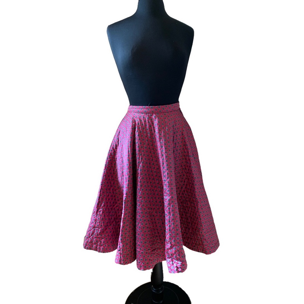 Vintage 50s 60s Quilted Circle Skirt By Petti Magenta and Teal Rockabilly